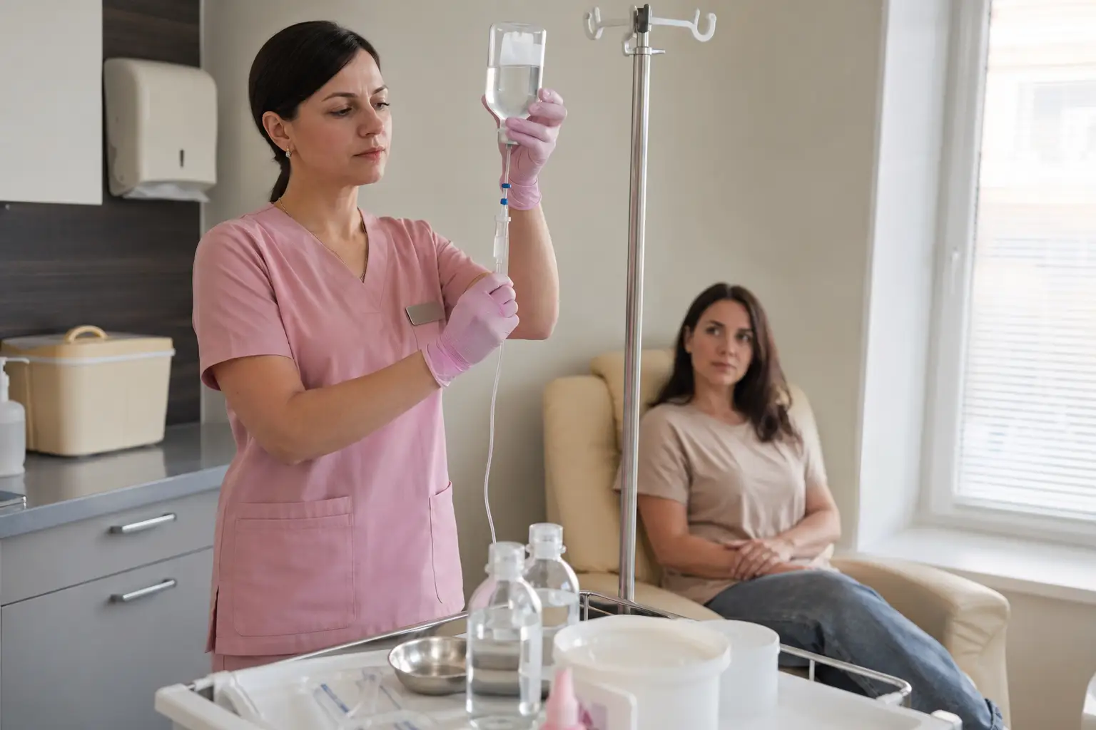 Медсестра готовит капельницу Ацесоль